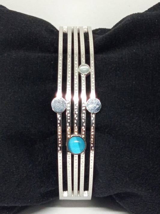 Aloura Luxe – Mavi Turkuaz Taşlı Çelik Kelepçe