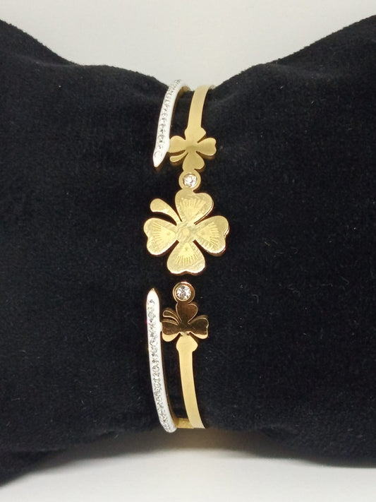 Aloura Luxe – Yapay Elmas İşlemeli Altın Renkli Yonca Çelik Kelepçe