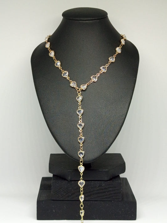 Aloura Luxe - Zirkon Taşlı Altın Renk Çelik Y Kolye