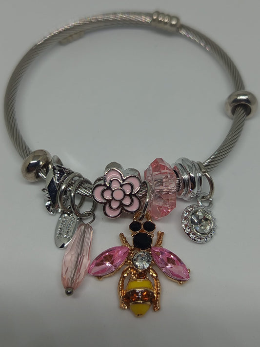 Taşlı & Çiçekli Çelik Charm Bileklik