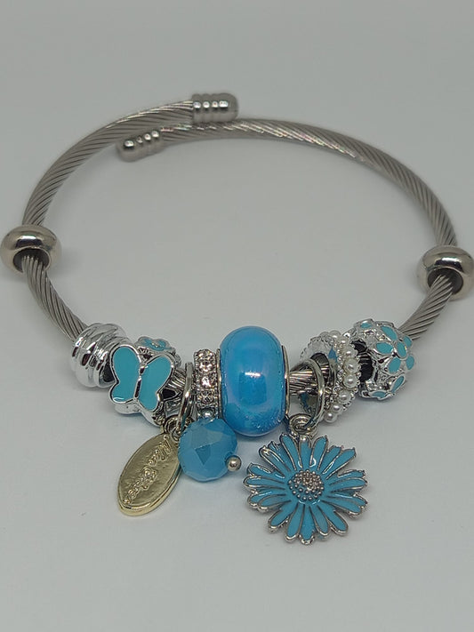 Taşlı & Kelebekli Çelik Charm Bileklik